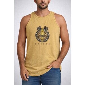 World Vintage Surf Tank Top Mens Large Yellow‎ Graphic Sleeveless Beach Tee
